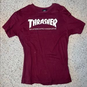Maroon Thrasher skateboard magazine womens shirt